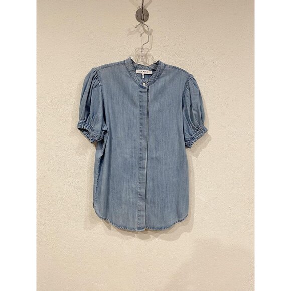 Frame Chambray Puff Sleeve Button Up Shirt Womens Small Denim Short Sle LWSh1926 - Picture 2 of 5